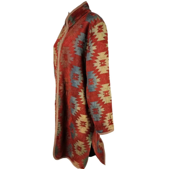 Vintage Circle T Zip Front Southwestern Woven  Duster Jacket Terracotta Large - Picture 13 of 16